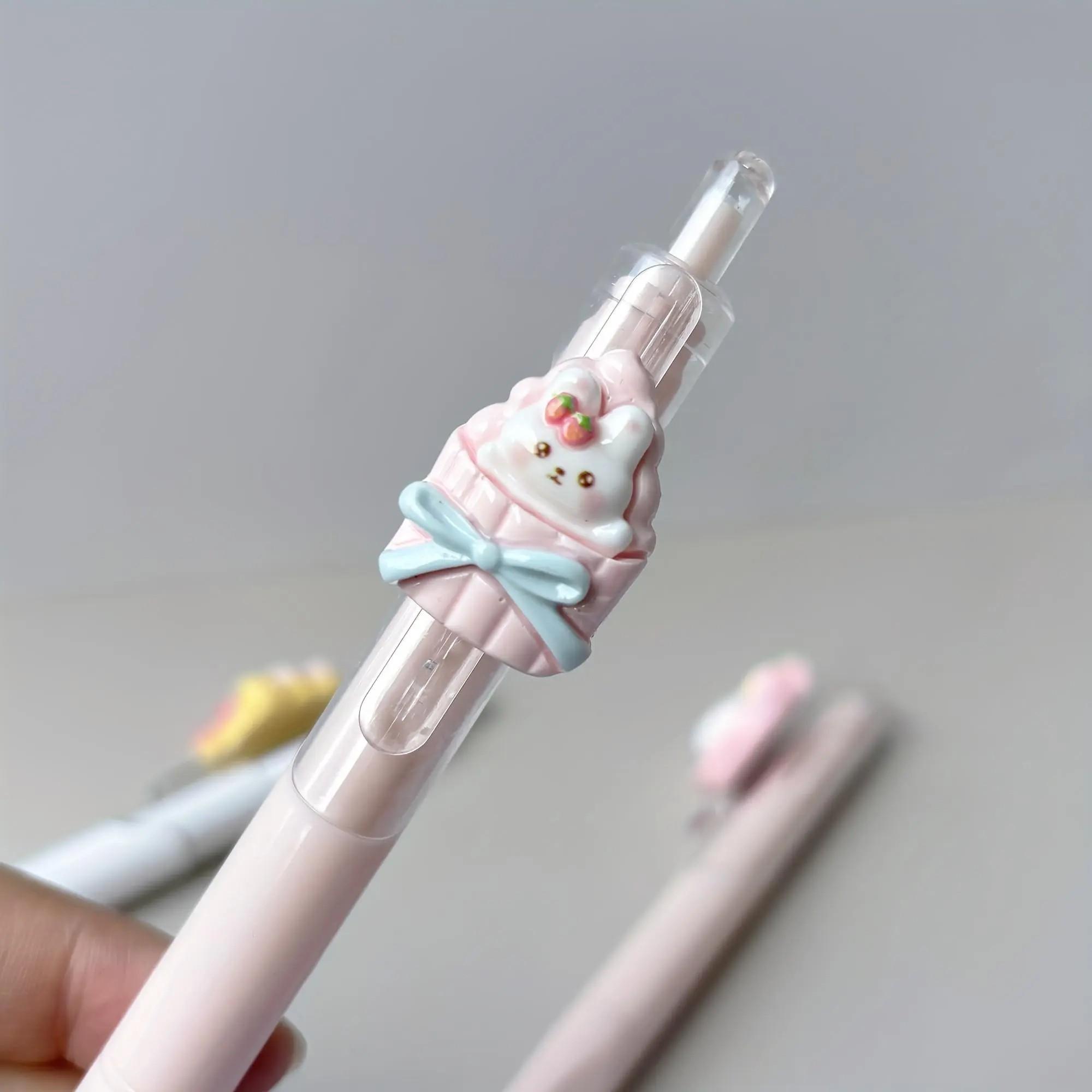 Cute Rabbit Theme Multifunctional Ballpoint Pens, Ink, Click Design, Smooth Writing, Durable Plastic Body, 0.5mm Fine Tip, Random Style