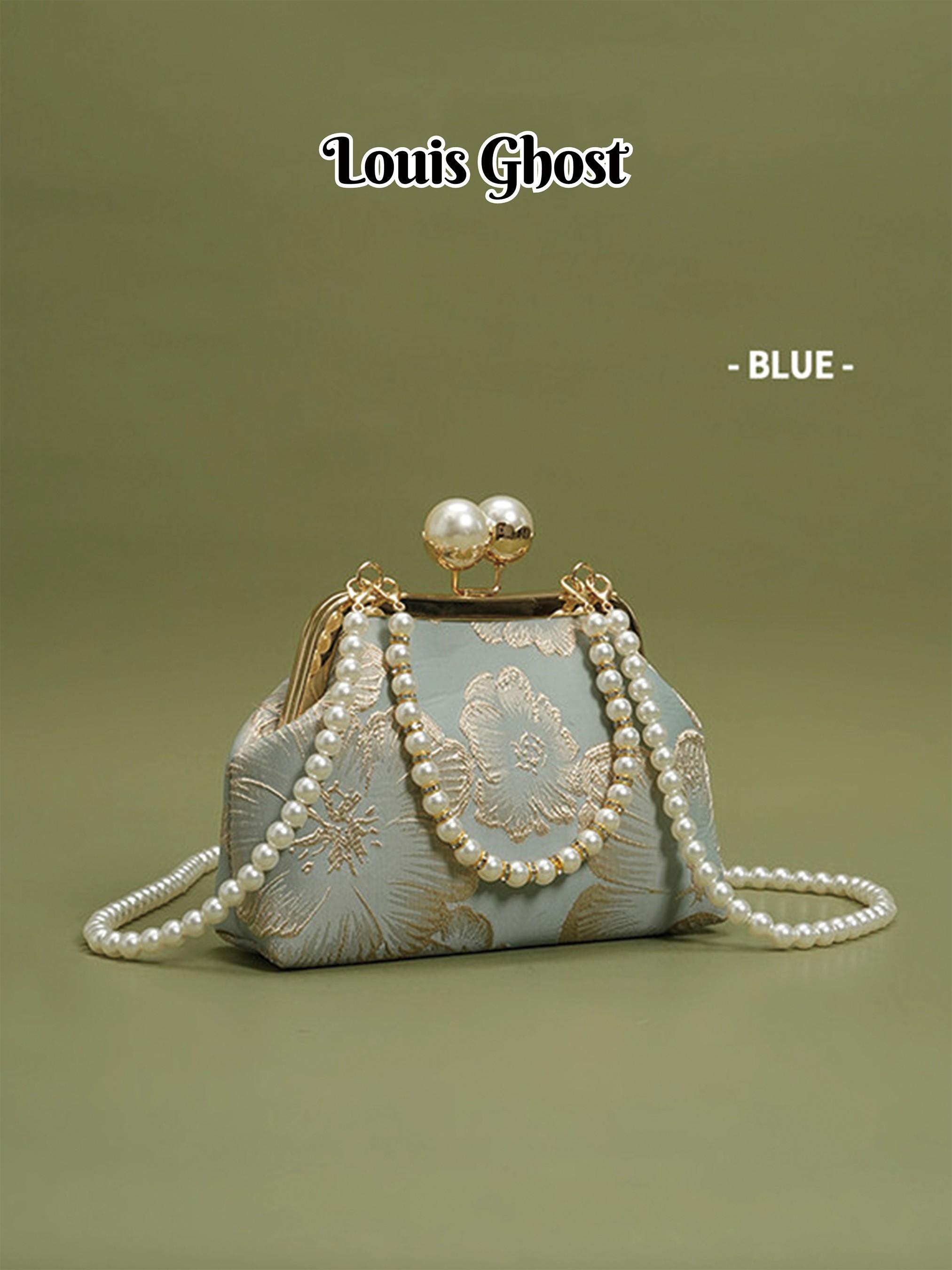 Elegant Embroidered Clutch Bag for Women, Vintage Evening Bag with Pearl Chain and Ginkgo Pattern, Perfect for Weddings and Parties