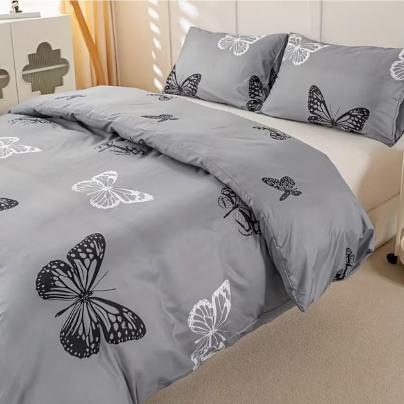 Butterfly Pattern Bedding Set, Decorative Bedding Set, Bed Sheet Sets, Soft Polyester Fiber, Zipper Closure, Includes 1 Fitted Sheet & 2 Pillowcases, All Seasons
