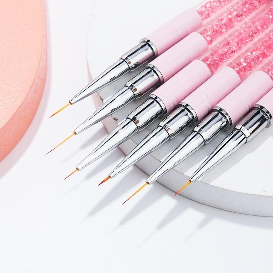 6-Piece Nail Art Line Pen Set, Acrylic Light Therapy Extension Brush, Grid Pen, 3D Design Painting Tool, Floral Drawing Pens