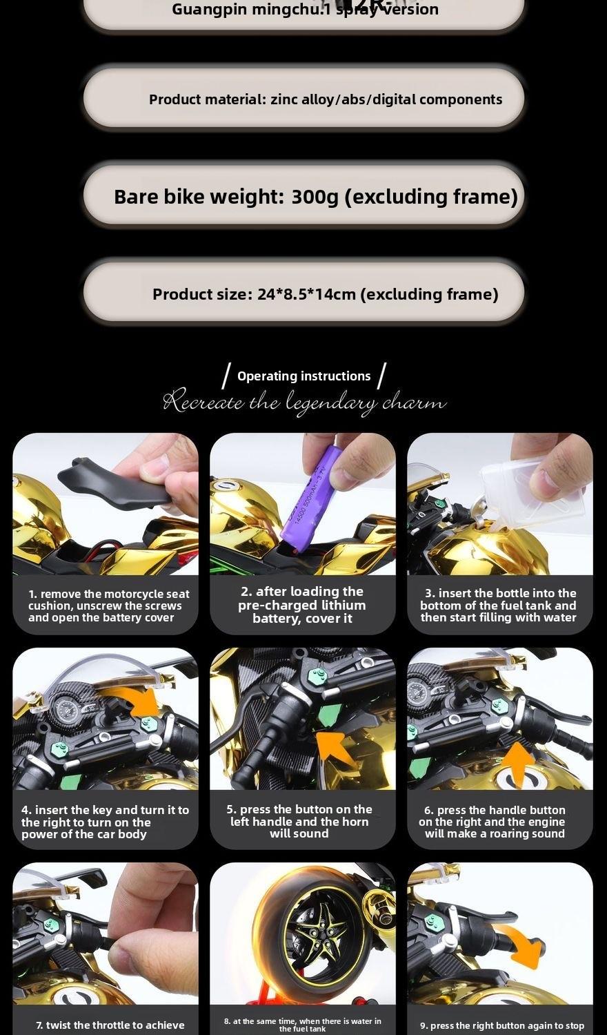 Kawasaki H2R Dynamic Edition 1/9 oversized realistic motorcycle model, highly detailed with precise reproduction of features, supports ignition start, authentic engine sound effect, has a strong metallic texture, essential for collector-level motorcycle e