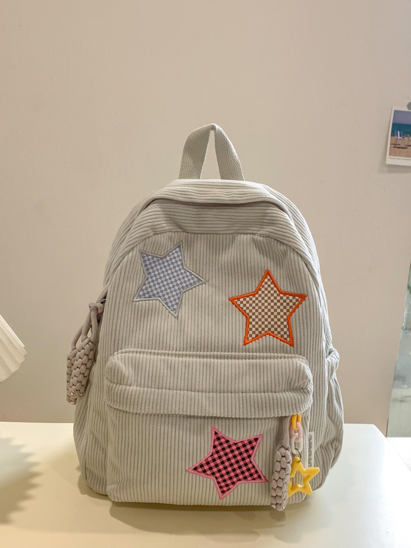 Leisure style fashionable large capacity backpack, practical texture retro niche personality high-quality backpack, chessboard star embroidery, star zipper decoration, essential for daily commuting to school