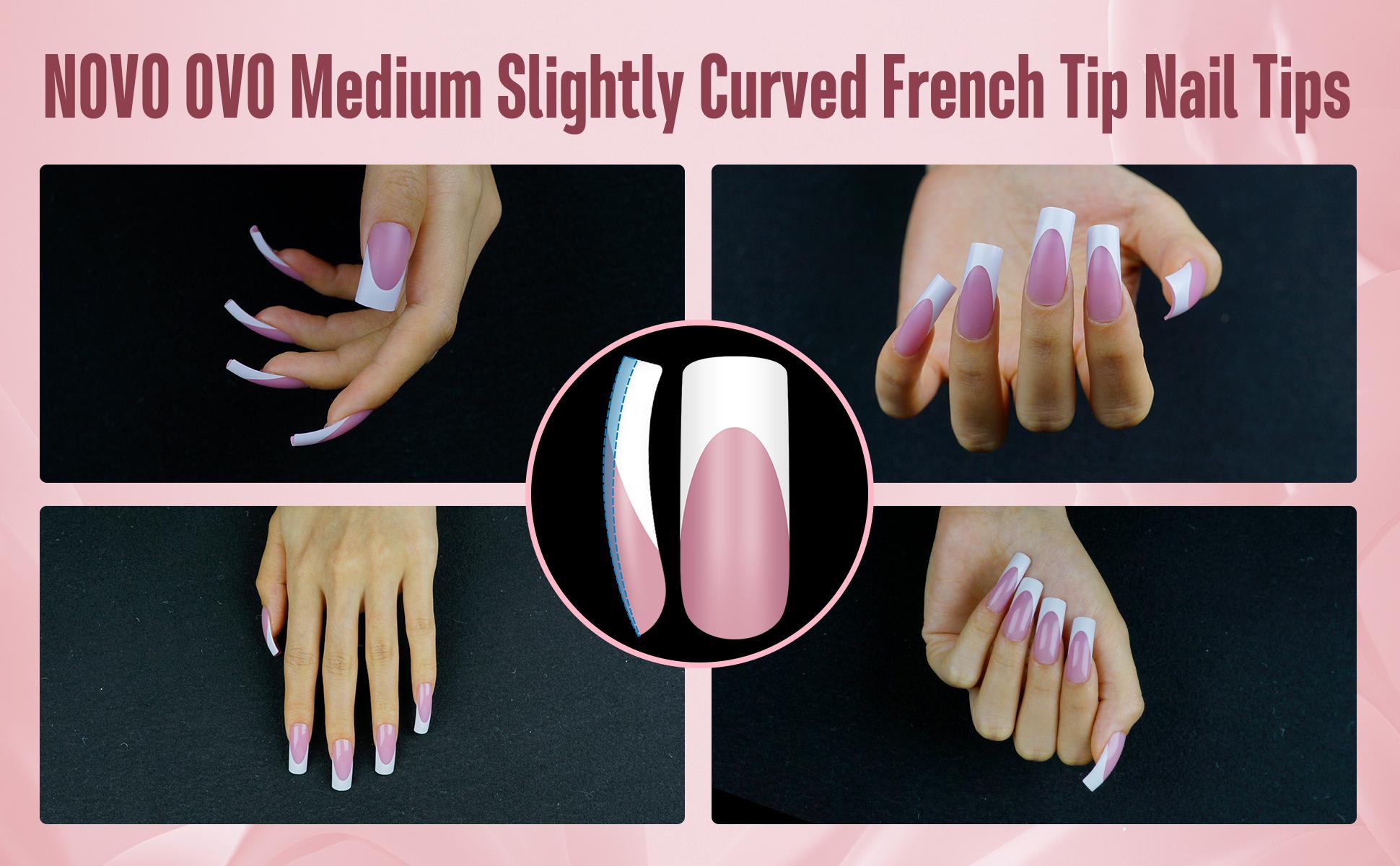 NOVO OVO Medium Slightly Curved White French Tip Nail Tips BERRY PINK Full Cover for Press on Acrylic, Extra Thick M Soft Gel False Nail, need Builder Gel Top Coat, no Glue included x 15 Sizes 240 pcs【NO GLUE & TOP COAT INCLUDED】