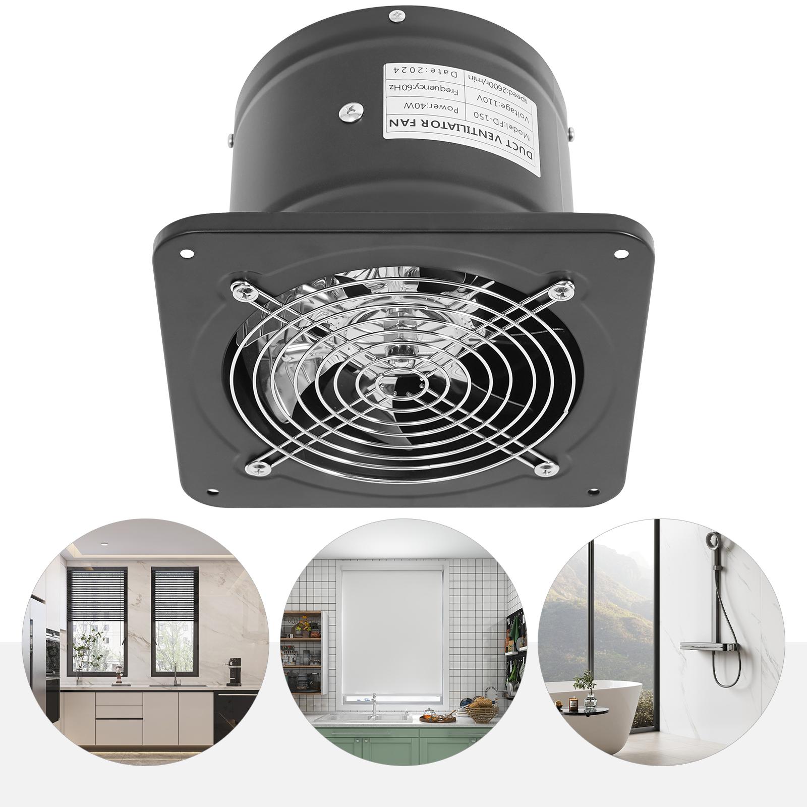6 Inch Shutter Exhaust Fan 2800RPM 650m³/h Airflow 50dB Quiet Iron Ventilation for Kitchen Bathroom Basement Garage Office Moisture Odor Removal