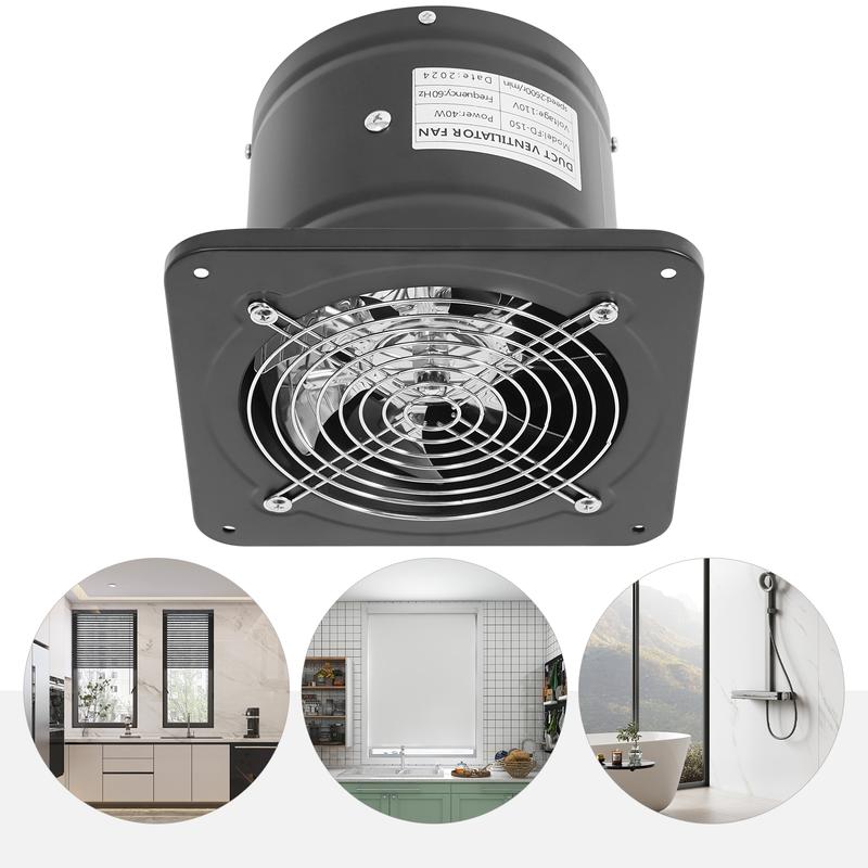 6 Inch Shutter Exhaust Fan 2800RPM 650m³/h Airflow 50dB Quiet Iron Ventilation for Kitchen Bathroom Basement Garage Office Moisture Odor Removal