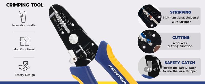 haisstronica MC4 Crimping Tool Kit, 15PCS Solar Crimper Tool Set with Stripper, 10 Pairs Solar Connectors AWG14-10(2.5/4/6mm²) and Spanners for Solar Panel PV Cable Installation