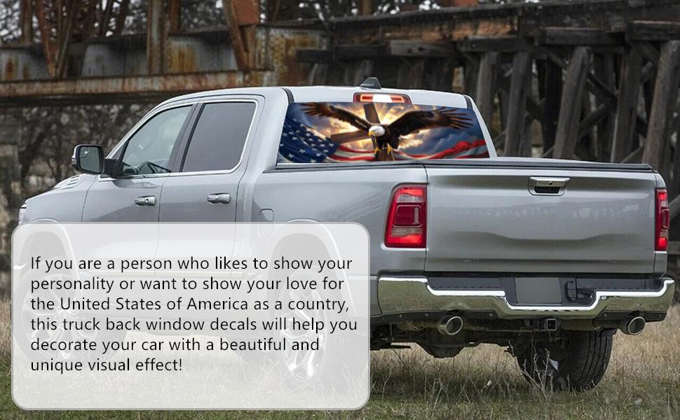 Back Window Decals for Trucks - 65x17.3 in American Flag Window Decal Rear Window Decals for Truck Decor, Creative Truck Rear Window Decal for Personalized Decoration - Eagle-9-S