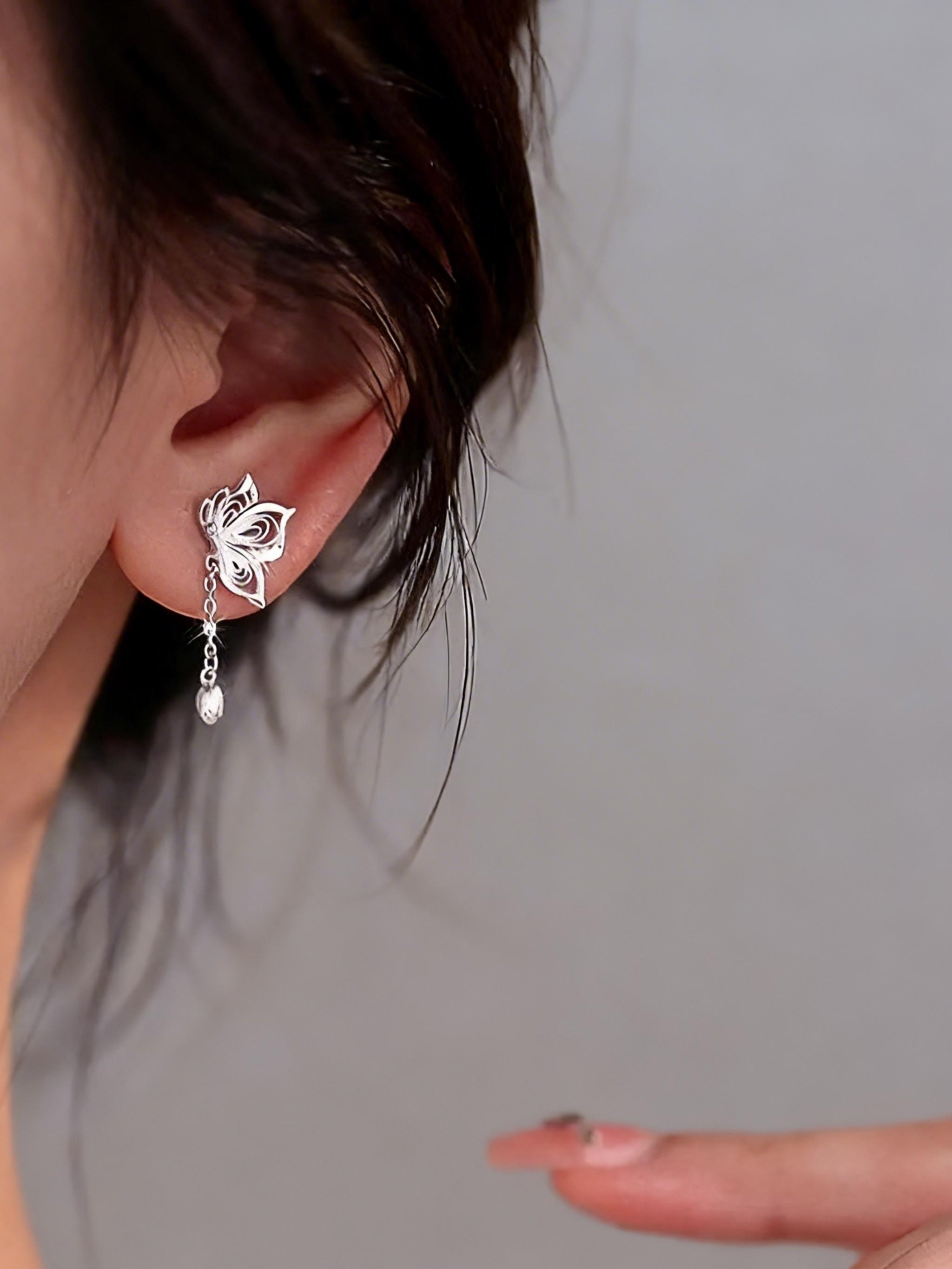 925 Sterling Silver Butterfly Hollow Out Fringe Earrings, Simple and Versatile, Perfect for Daily Wear and Parties