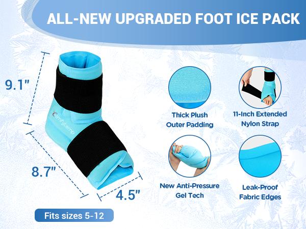 Large Ankle Foot Ice Pack Wrap for Plantar Fasciitis Relief, Ankle Brace for Sprained Ankle, Heel Spur, Swelling, Achilles Tendonitis,Pain, Hot & Cold Therapy, 1 Pack