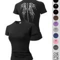 Women's Skull Wing Print Round Neck Sports Tee, Casual Elastic Dry Fit Quick Drying Breathable Tight-fitting Sports T-shirt for Yoga Running Gym Training, Ladies Sportswear for Summer