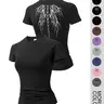 Women's Skull Wing Print Round Neck Sports Tee, Casual Elastic Dry Fit Quick Drying Breathable Tight-fitting Sports T-shirt for Yoga Running Gym Training, Ladies Sportswear for Summer
