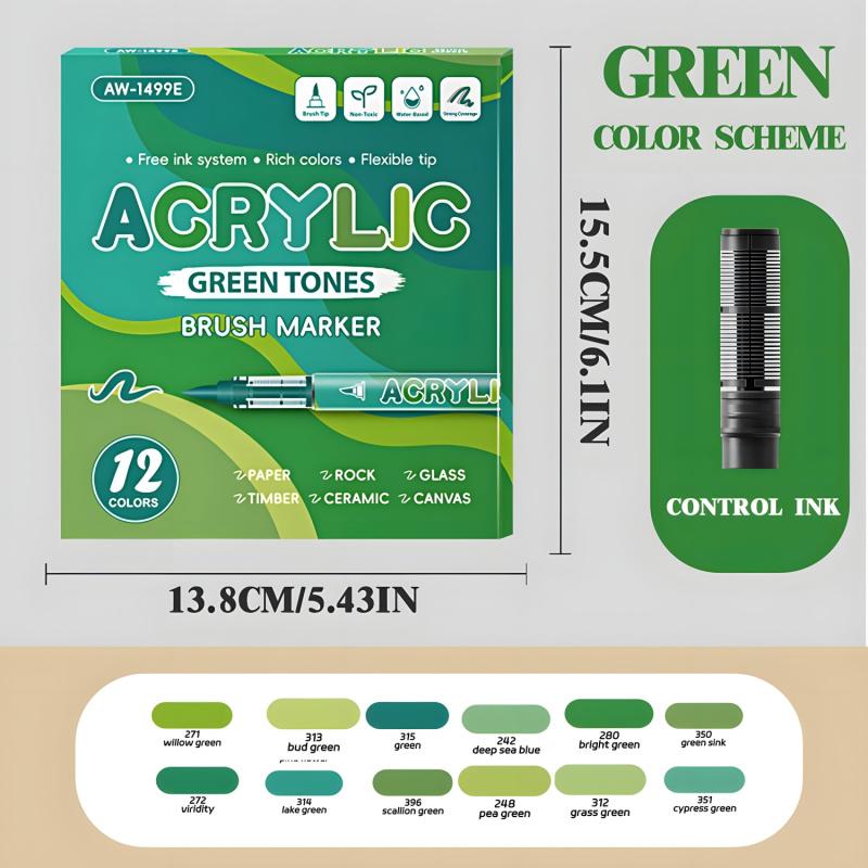 Acrylic Paint Markers, 12Pack Soft Brush Tip Acrylic Paint Pens, Professional Color System,Quick-Drying Waterproof Ink, for Rock Painting Plastic Wood Canvas Glass Ceramic Metal Art Drawing Supplies Art Crafts Supplies Christmas Gift