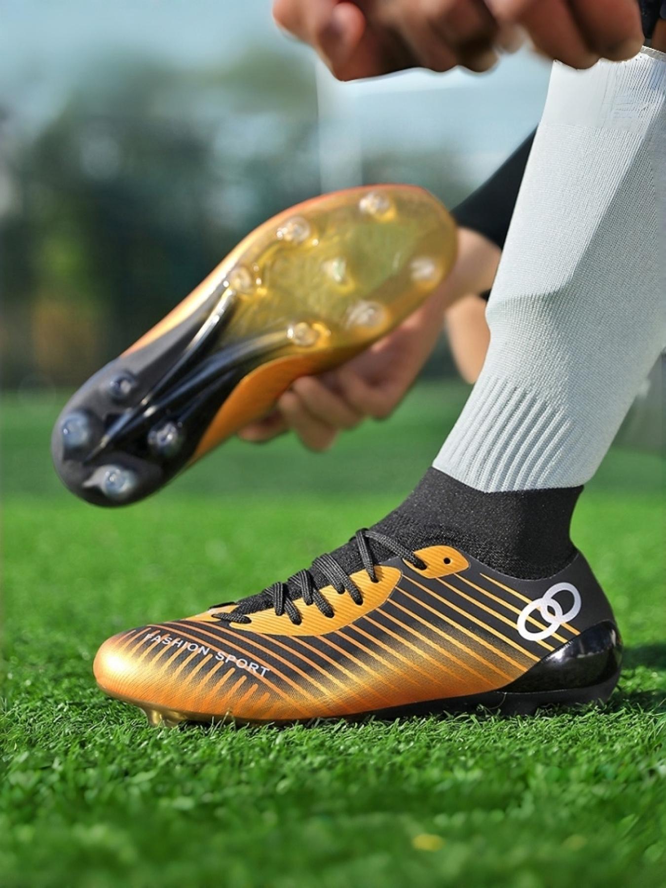 1 Pair Unisex Professional High Top Sock Football Match Shoes Soft Lining Lightweight Breathable Rubber Grip Outsole For Natural Grass