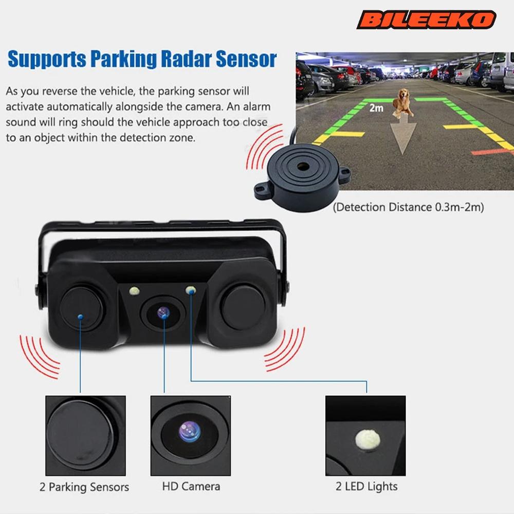 Bileeko 3-in-1 Car Reverse Backup Kit - Rear View Camera & 2pcs Parking Radar Sensors with Alarm