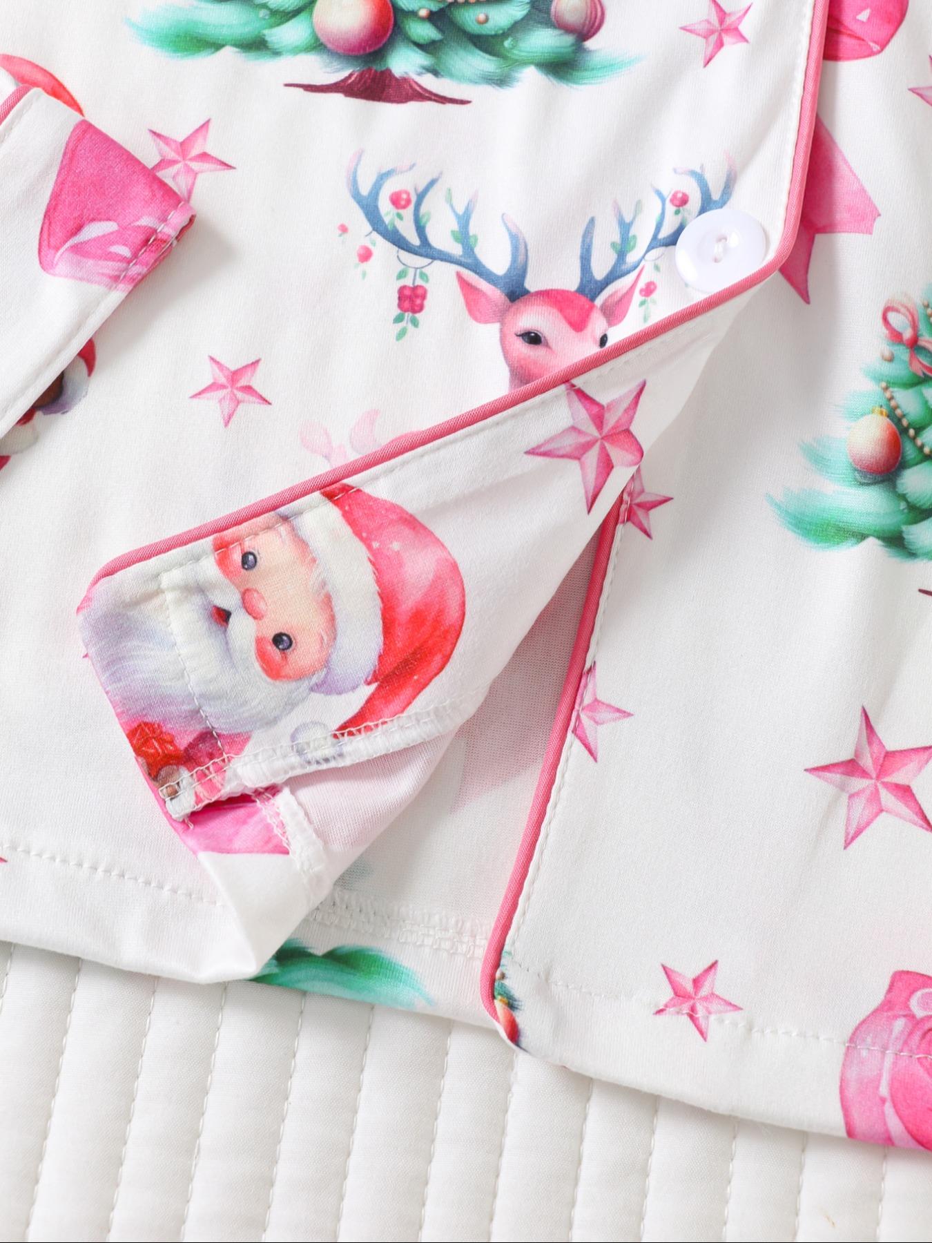 Two-piece Set Women's Christmas Print Button Front Pocket Shirt & Elastic Waist Pants Pyjama, Casual Comfy Long Sleeve Collared Top & Trousers Pajama Set, Women's Sleepwear for Spring & Fall