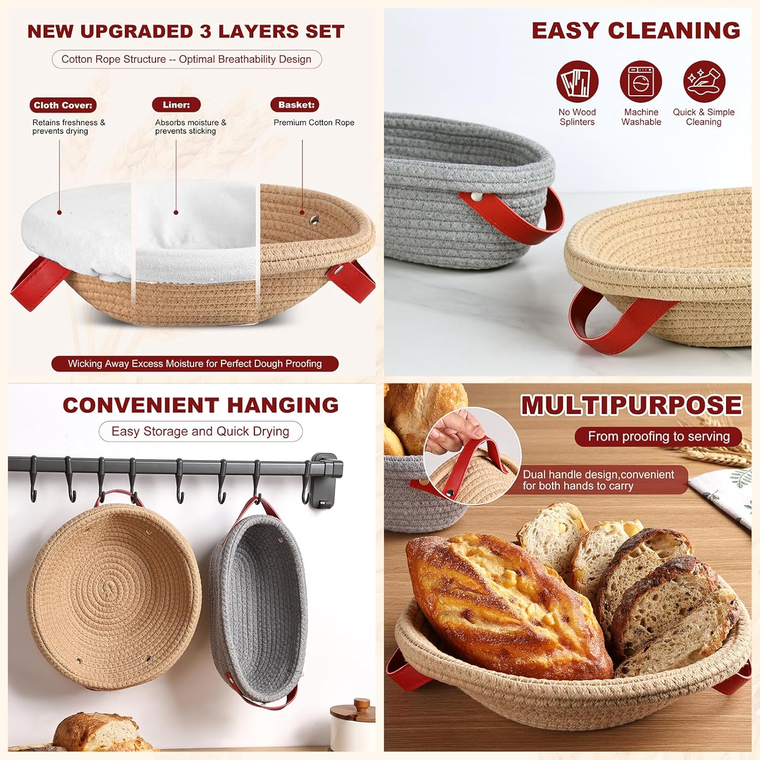 26Pcs Sourdough Starter Kit – Banneton Bread Proofing Basket Set with Silicone Sling – Complete Artisan Bread Baking Supplies for Home Bakers (Round & Oval)