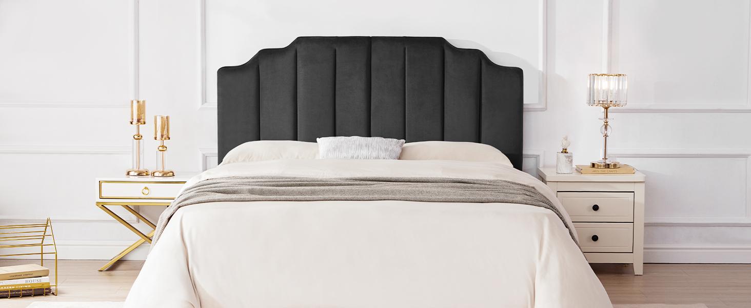 Queen/King Upholstered Headboard, Velvet Head Board, Tufted  Headboard only, Elegantly Curved Headboards only, Modern Vertical Channel Design Bed Head Board