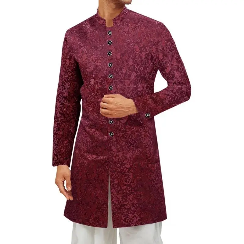 Mens Kurta Sherwani Coats Kaftan Indian Ethnic Royal Suits Mandarin Collar Wedding Festive Party Blazer