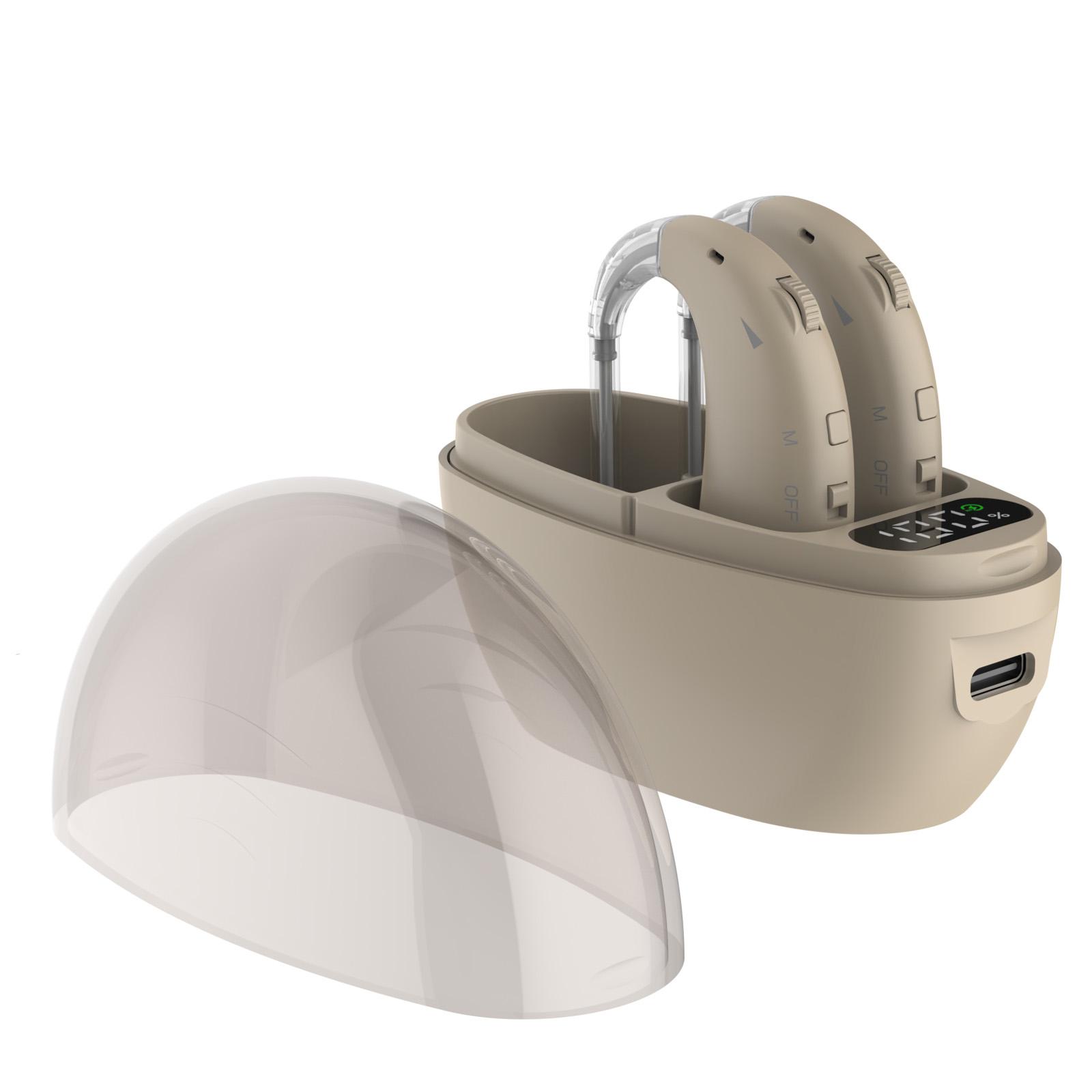 a set Invisible Hearing Aid for Adults with Hearing Loss, Behind-The-Ear Magnetic Charging Box, Noise Reduction, Natural Sound, USB Rechargeable