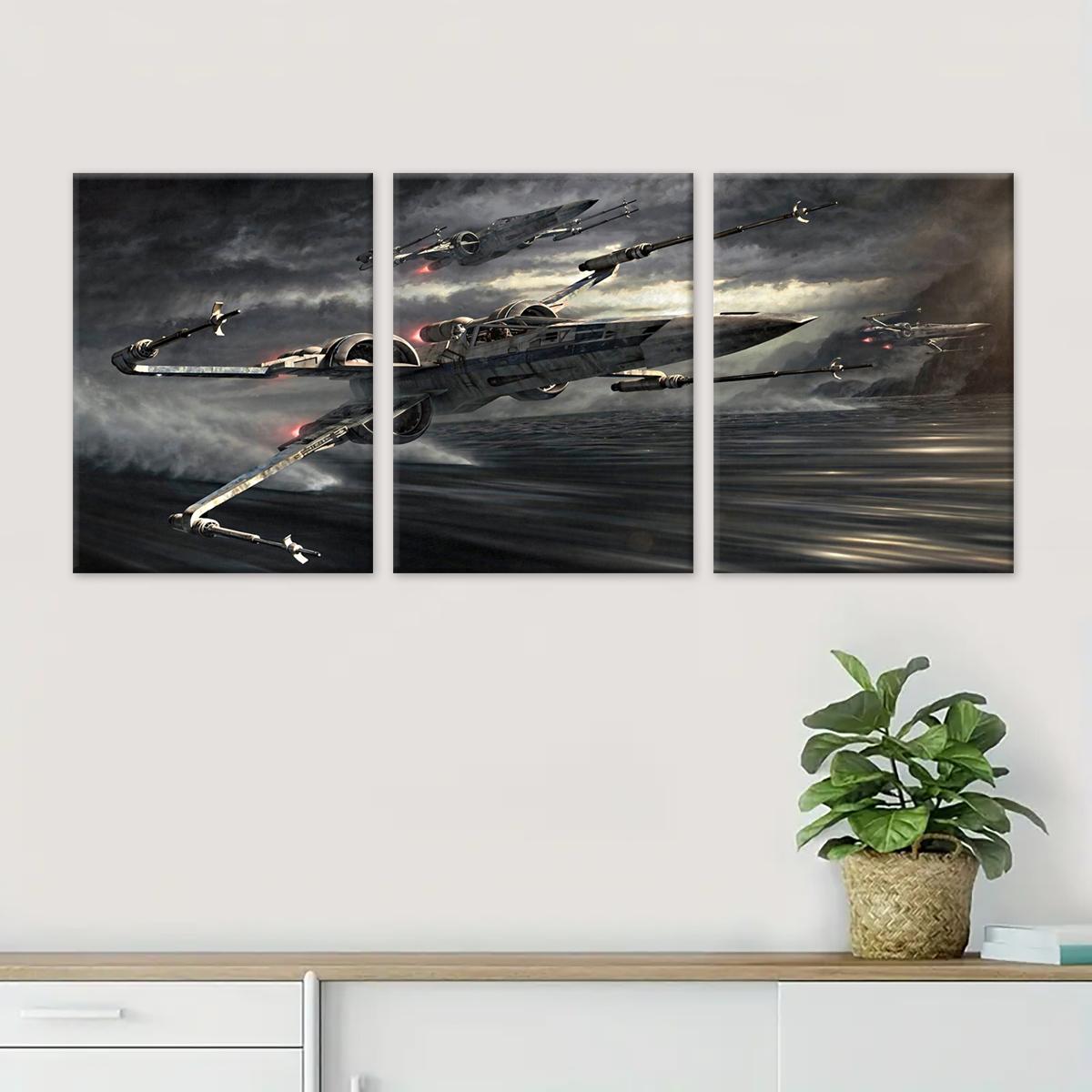 Wooden Framed Canvas Painting Set, 3 Counts/set Aircraft Pattern Wall Art Decor, Wall Decor for Home Living Room Bedroom Office