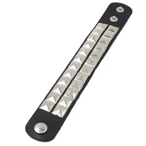 New Gothic Punk PU Leather Bracelet 3 Row Cuspidal Spikes Rivet Chains Bracelet For Women Men' Friends Jewelry