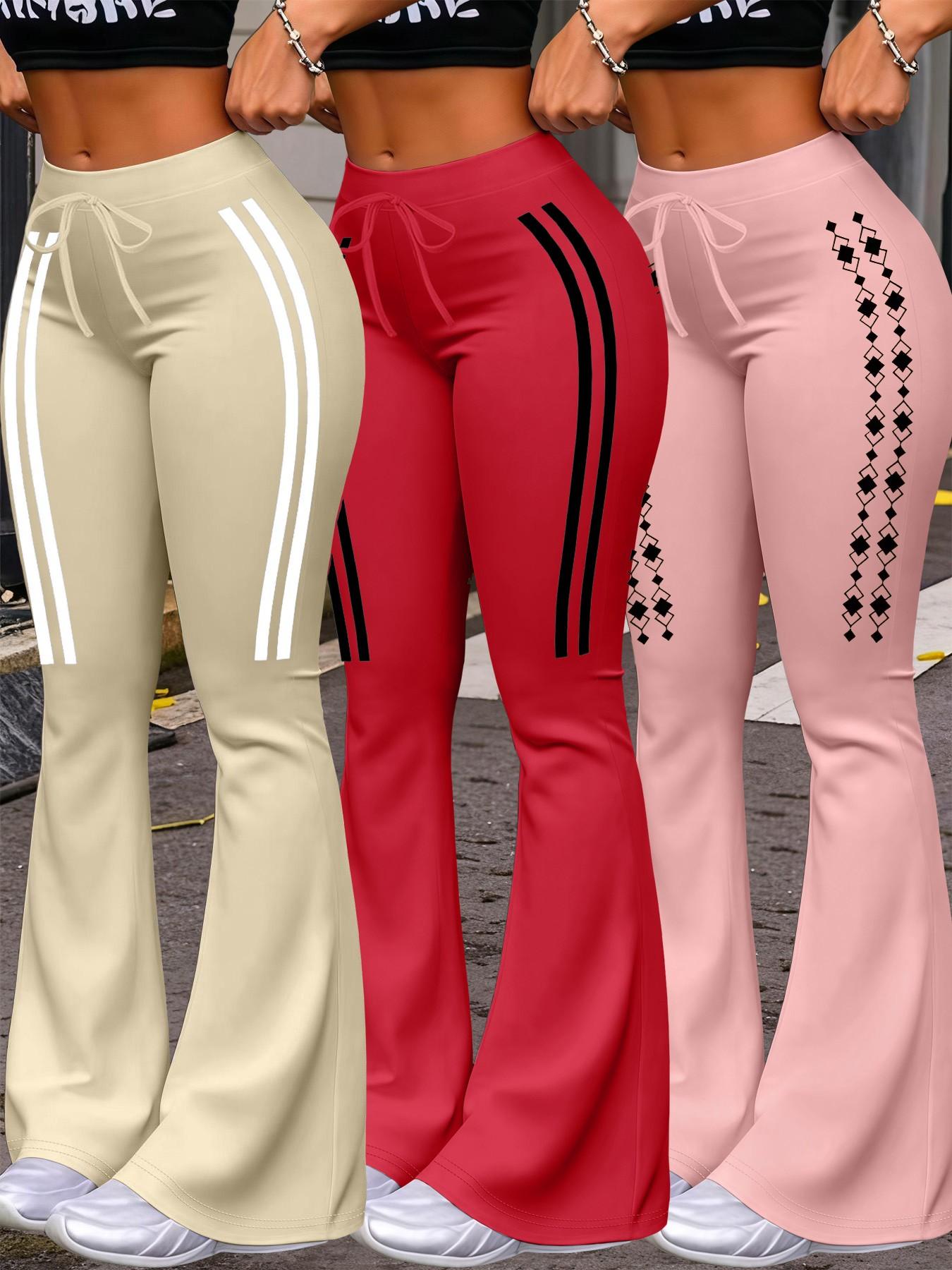 Women's Casual Fashion Long Pants, Unique Print, Fit, Drawstring Waist, Milk Silk Yoga Pants, All-Season Wide Leg Jogger Pants