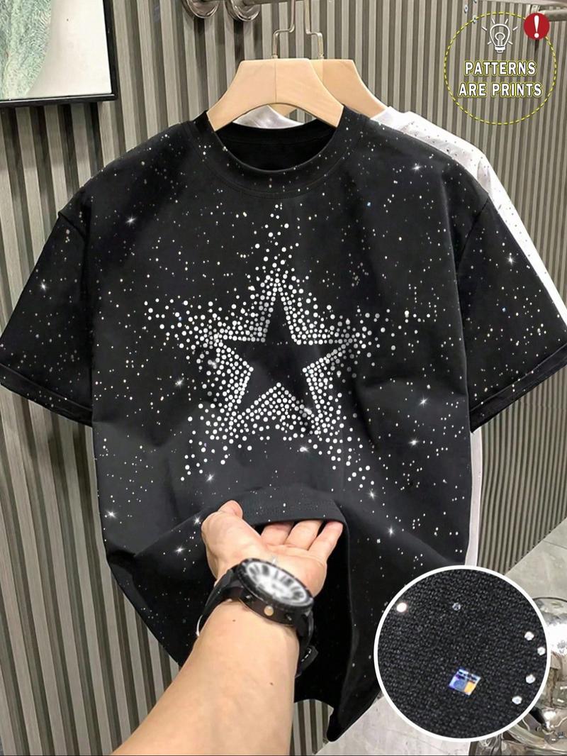 New Men's Casual Short Sleeve T-Shirt, Fashlon Starry Sky Reflective Design, Sparkling Like a Starry Sky, Essential Item for Men's Outdoor Activities,Multiple colors to choose from