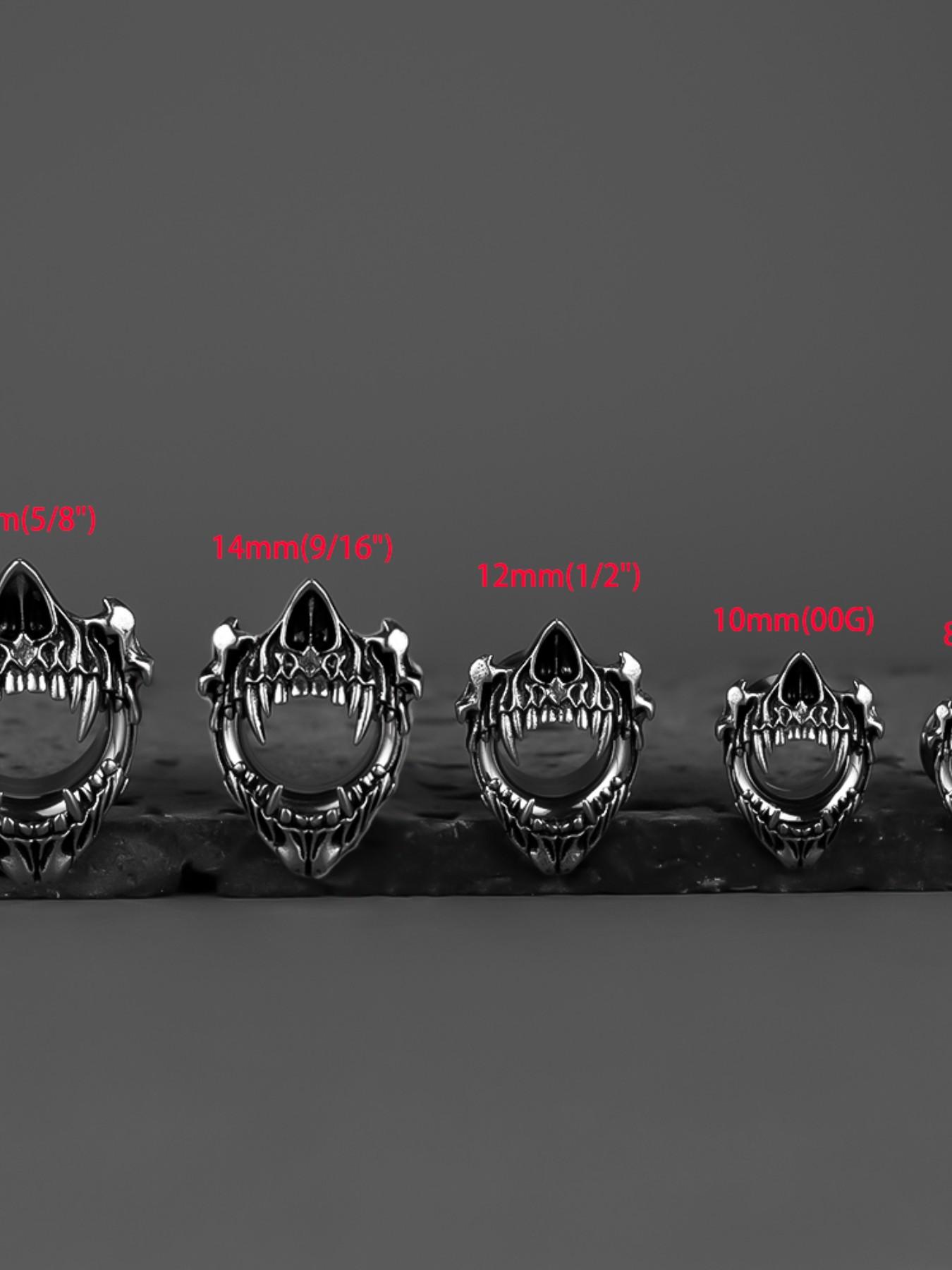 vanku 2pcs Gothic Skull Ear Tunnels, 316 Stainless Steel Halloween Punk Piercing Gauges, Casual Style for All Seasons, Plain Design