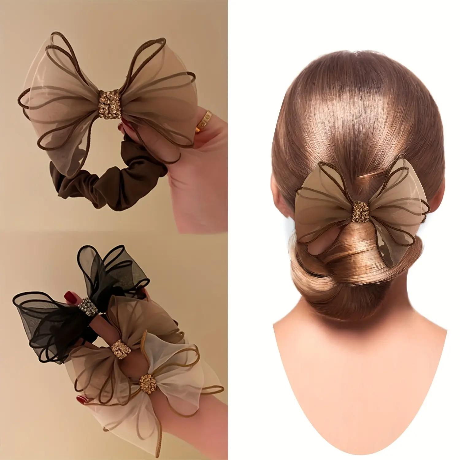 Women's 3-Pcs Vintage Rhinestone Bow Headbands Set - High-Elastic Mesh Fabric Hair Hoops, Elegant Bag Accessories for DIY Luggage & Bags, Updo Wear
