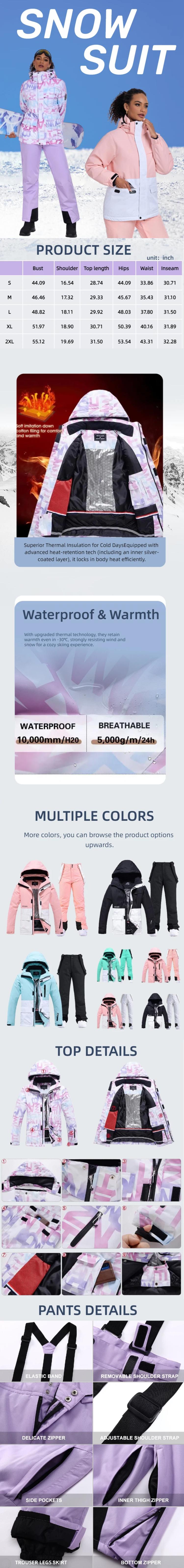 YEEFINE Women's Winter Skisuit Waterproof Windproof Ski Jacket and Pants Insulated Snowsuit Snowboarding Coat