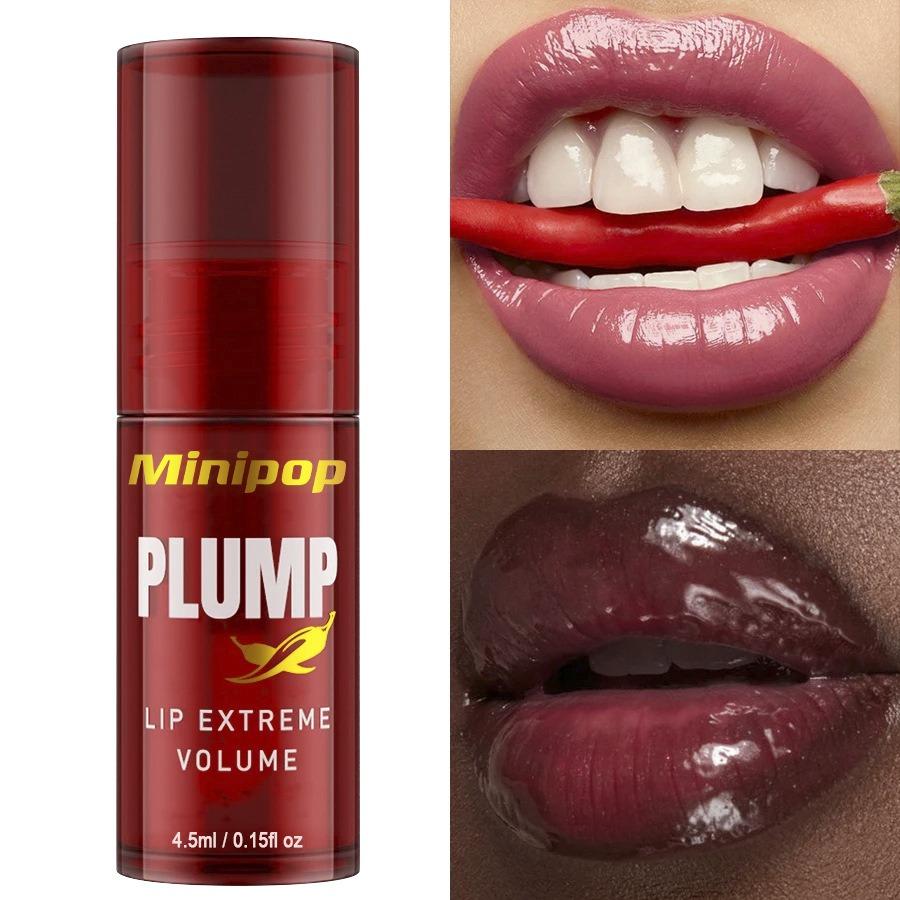 LIP PLUMP Transparent Plumping Lip Oil Lip Treatment - Extreme Lip Plumper Lip Volumizer Infused with Ginger & Chili for a Natural Tingle, Provides Deep Moisturizing & a Non-Sticky Glossy Finish