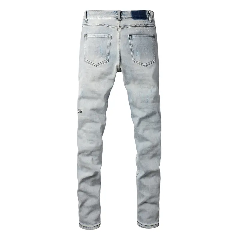 Men's Vintage School-Style Washed Distressed Ripped Slim Fit Casual Comfy Denim Trousers - Stretch, High-Quality, Below Knee Leisure Jeans with Pocket, All Season