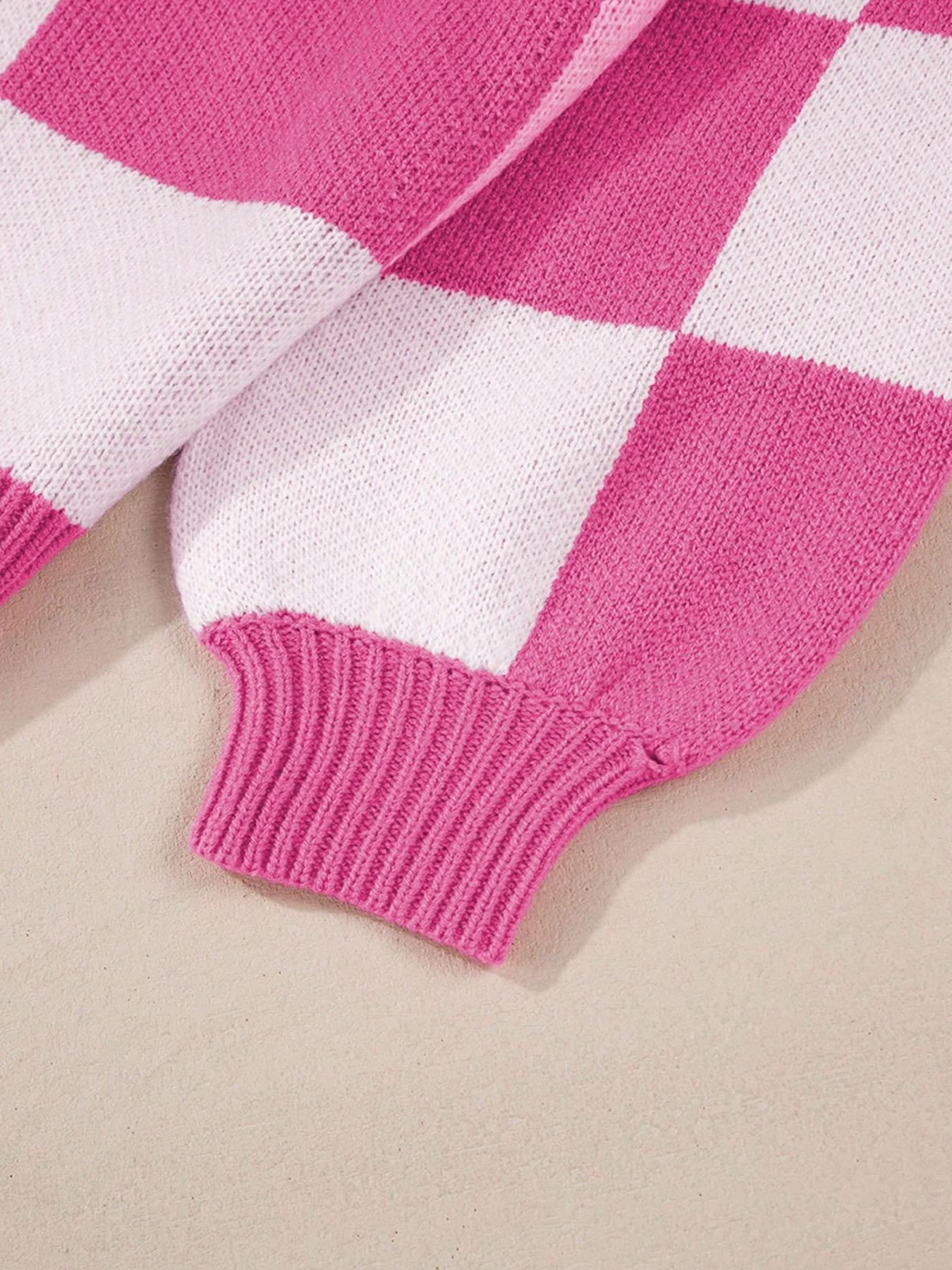 Plus Size Plaid Drop Shoulder Sweater, Casual Long Sleeve Knitwear for Fall & Winter, Loose-Fitting Round Neck Pullover for Women, Knitwear Tops