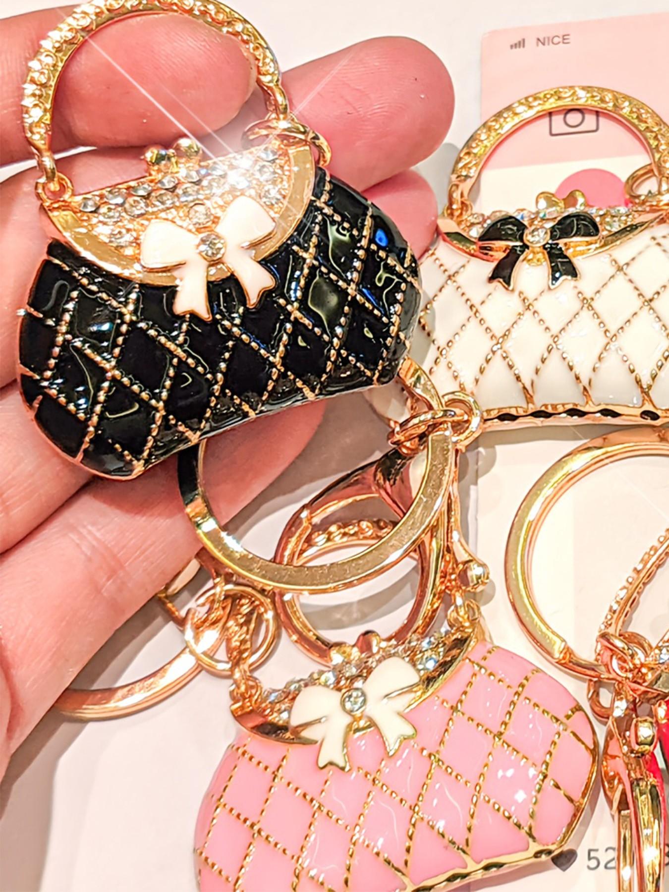 Elegant Artificial Rhinestone Bow Bag Charm Keychain, Casual Plain Style, All Seasons Accessory, Perfect Gift for Women