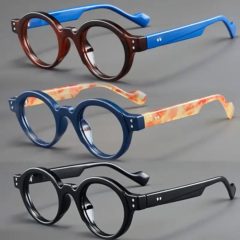 3PCS men's and women's classic retro round rice nail trendy high-definition reading glasses, Reading eyeglasses - PC material,+1.0 to+4.0 degrees, lightweight and durable