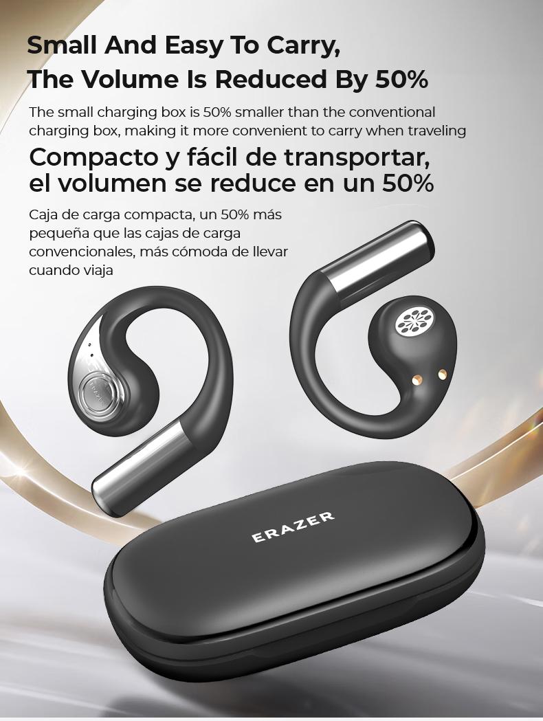 ERAZER XP9 OWS True Wireless Bluetooth Earphones, Open Ear Headphones for iPhone Android Mobile Phone, Waterproof Headseets with Display Charging Case Earbuds