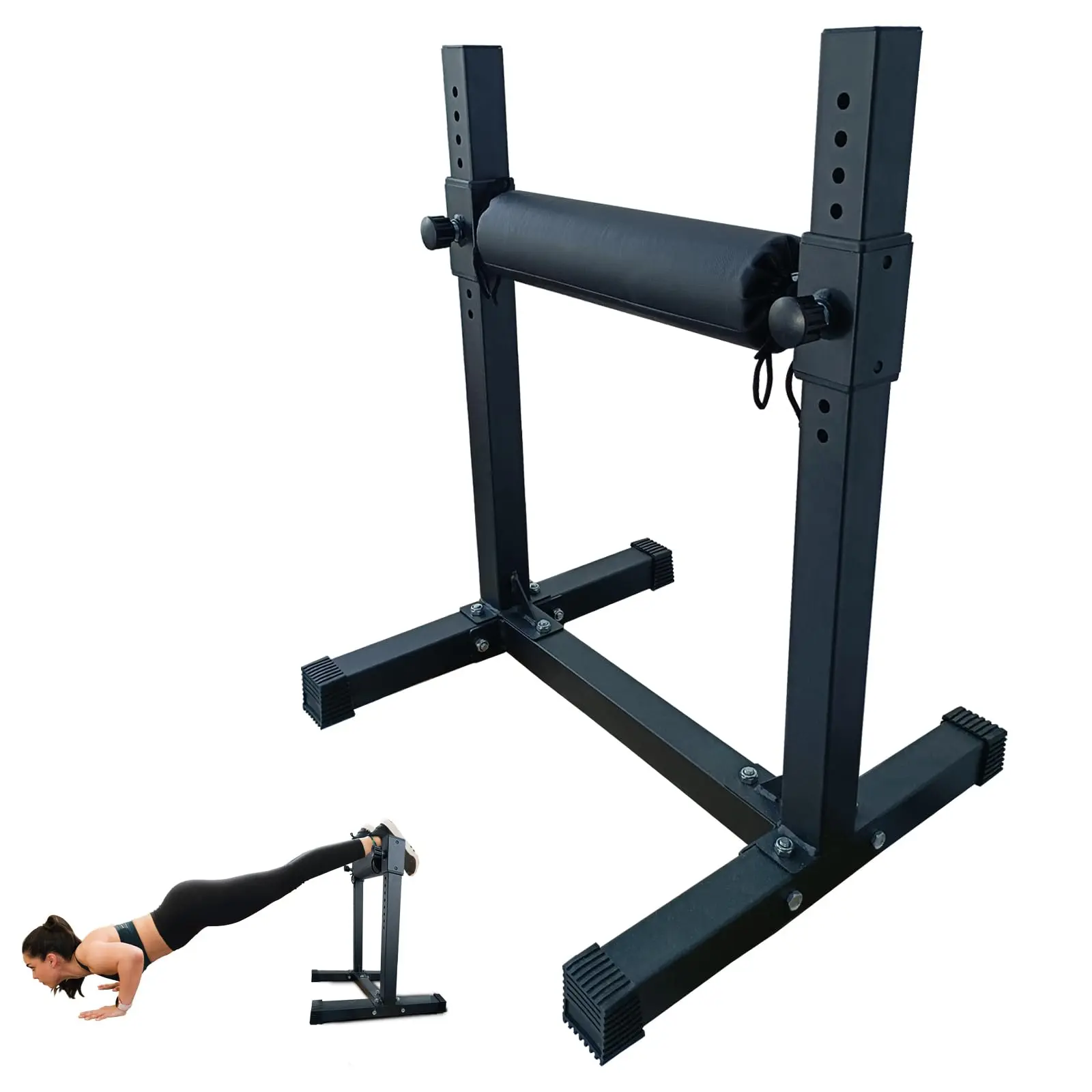 Bulgarian Split Squat Stand,Single Leg Squat Stand,11 Adjustable Roller Heights & Comfortable Padding for Squats,Stretching,Hip Thrusters,Triceps Exercises Black