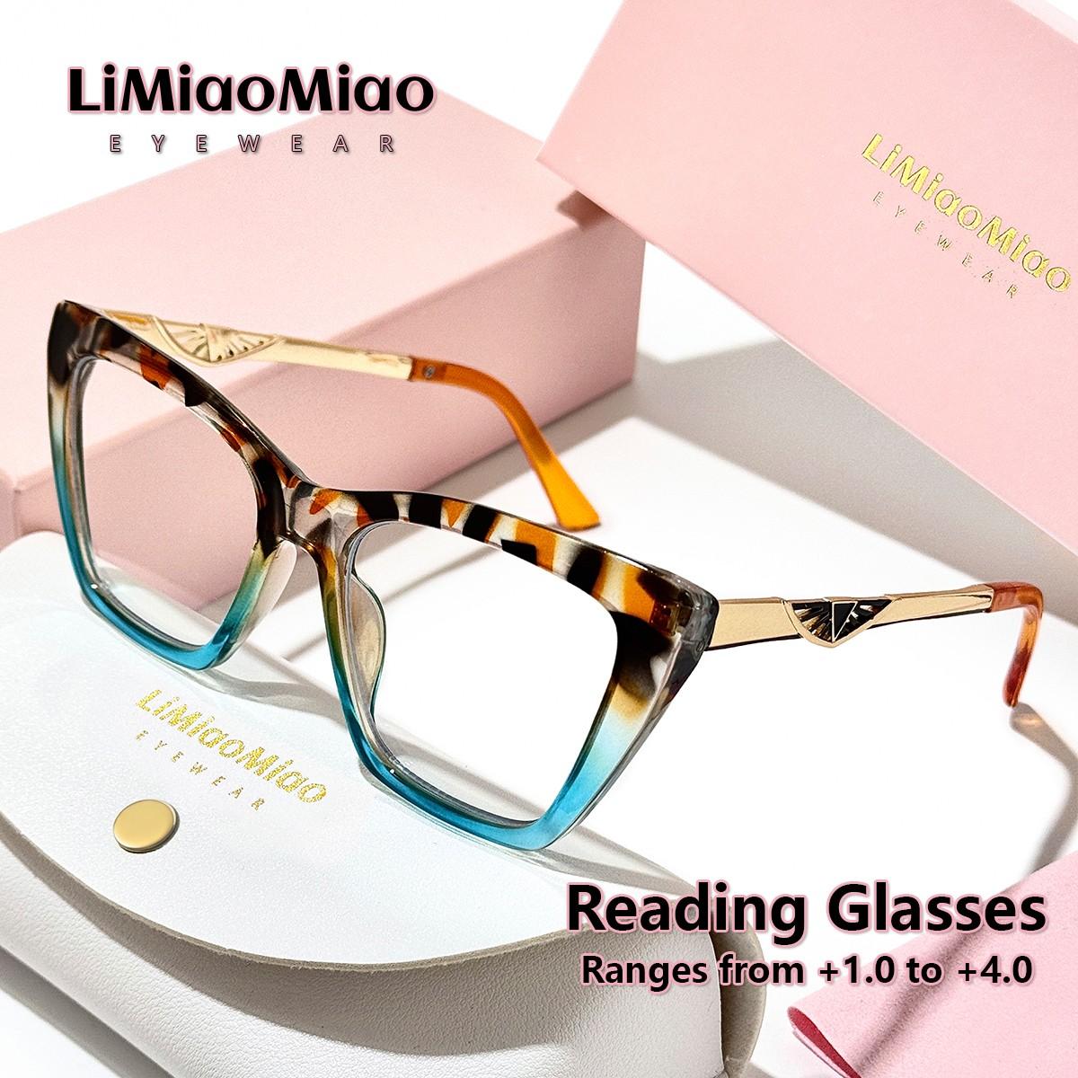 Cat Eye Reading Glasses for Men and Women, Vintage Clear Transparent Computer Readers, Magnification +1.0 to +4.0, Includes Case and Cloth
