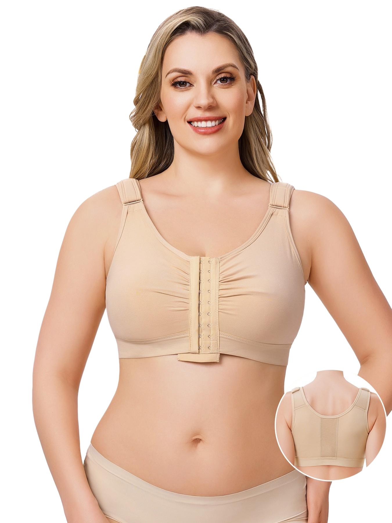 Women's Pressure Underwear Four-Row Buckle Easy On/off Supportive Bra Seamless Comfort Cups Post-Surgery Recovery Wide Shoulder Straps Breathable
