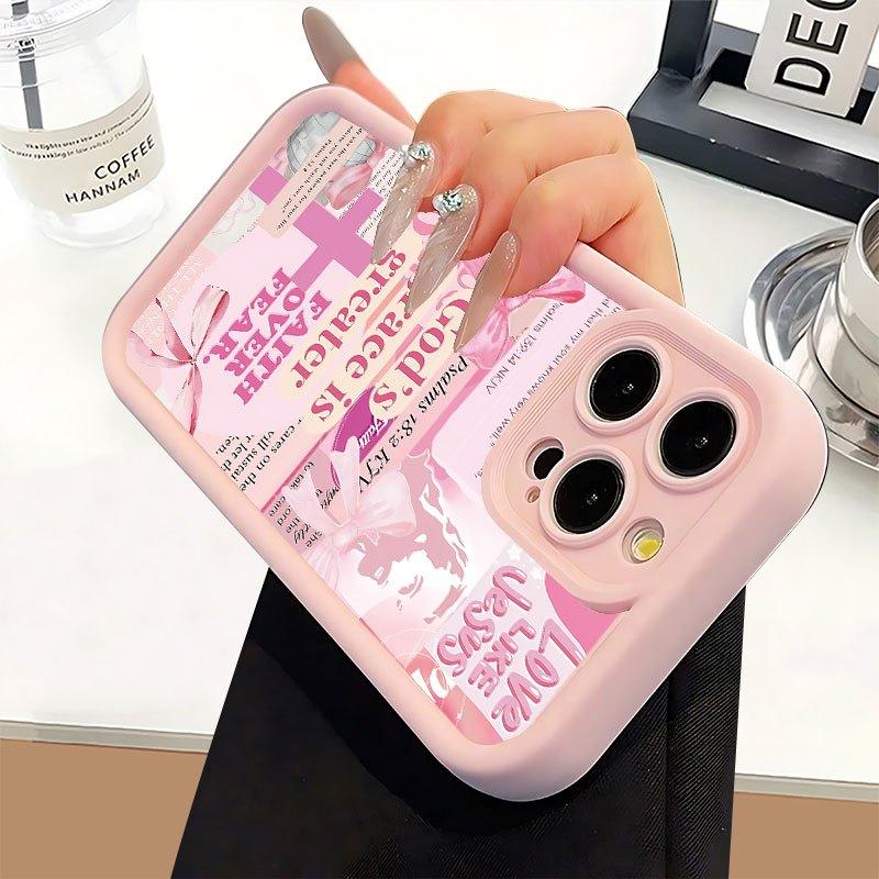 Protect Your Phone Soft Pink Phone Case with The Cross Of Jesus Pattern UV Printing for iPhone 17 Air 16 15 16e 14 13 12 11 Pro Max Plus X XS Lightweight and