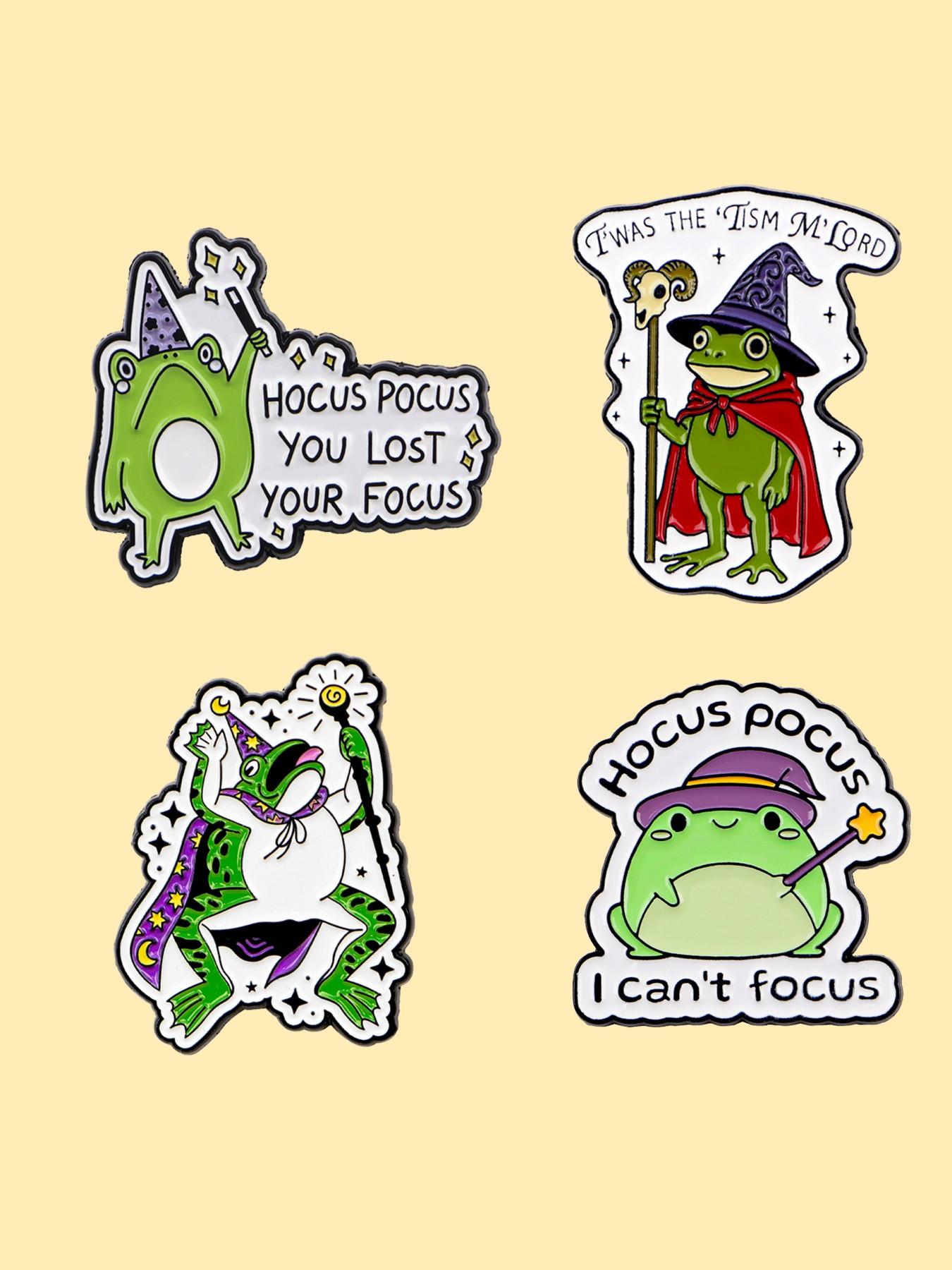 4pcs/set Frog Wizard Badges, Cute Animal Print Pins, Perfect Gift for Family Friends, All-Season Fashion Accessory