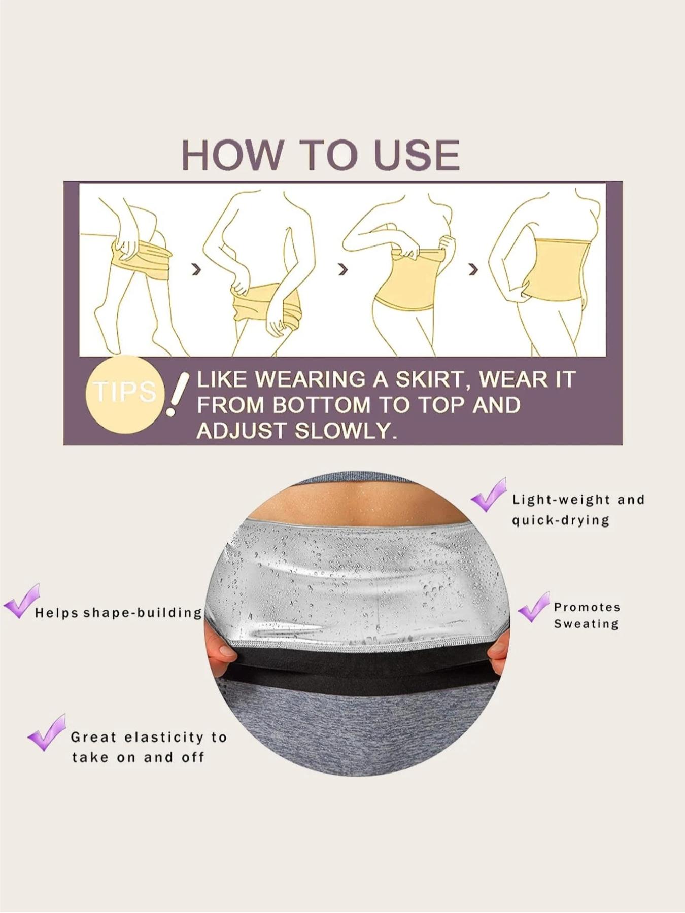 Women's Sweat Fitness Waist Trainer Belt, Workout Waistband, Slimming Workout Yoga Cincher, Fat Burning Running Strap, Abdominal Control, PU Coated, Perfect Body Shaper