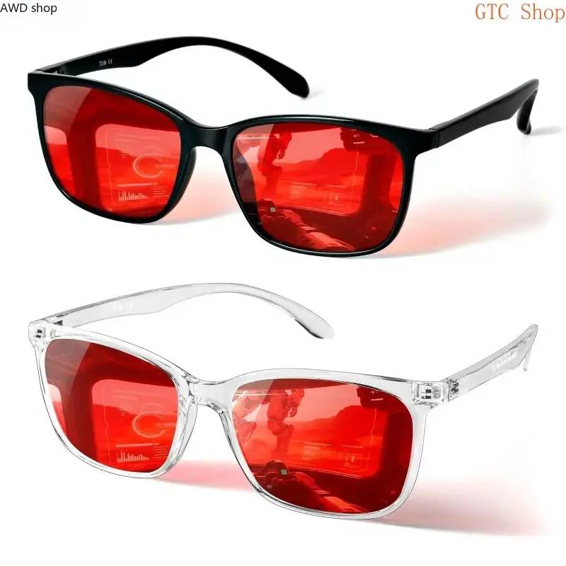 Sleep‑Aid Red Lens Glasses for Men & Women, 99.9% Blue‑Green Light Blocking with Dual AR Coatings, Lightweight TR90 Square Frame, Anti‑Eyestrain Nerd‑Style Eyewear for Computer, Gaming & Daily Eye Protection