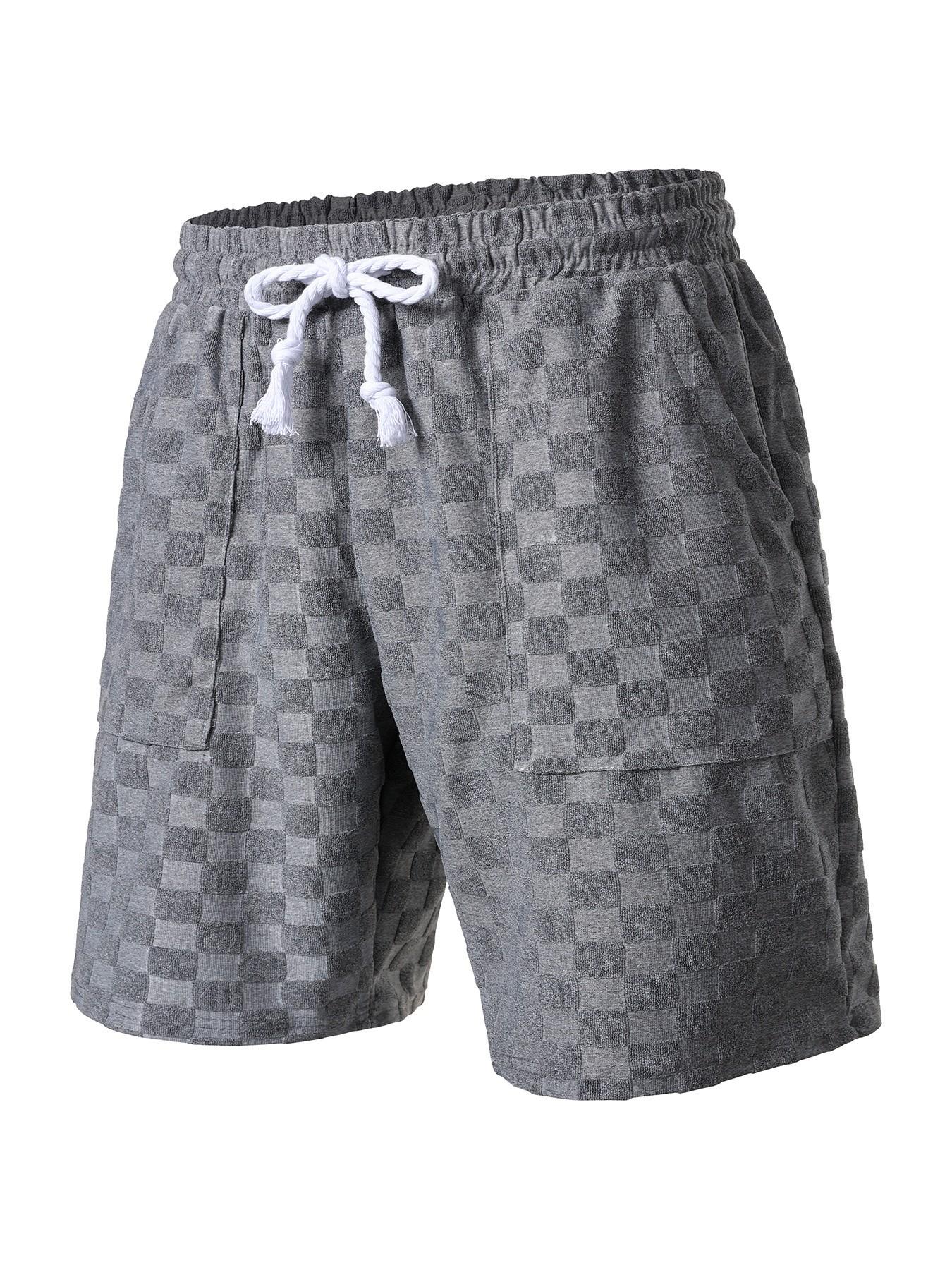 Men's Waffle Check Casual Shorts, Breathable Skin-Friendly Loose Fit Straight Leg Five-Quarter Pants, Daily Commute Versatile Beachwear