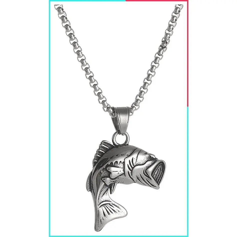 Stainless Steel Largemouth Bass Pendant Necklace - Jumping Fish Jewelry for Fishermen