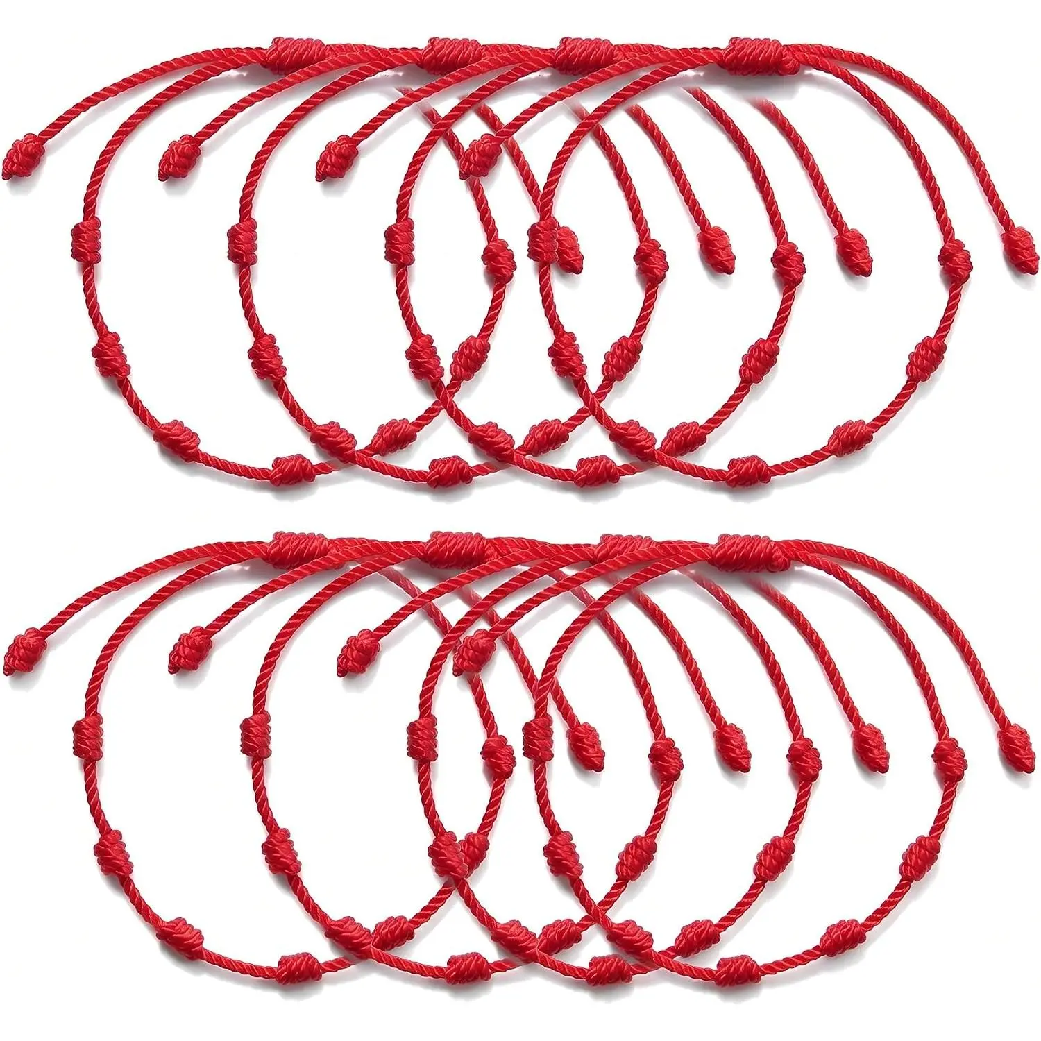 8 Pack Red String Bracelets, Adjustable 7-Bead Lucky Wrist Cords,  Protection , Feng Shui  Luck Bands for Men Women