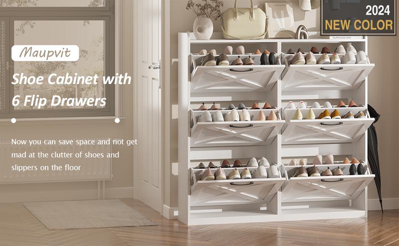Vabches Large Shoe Storage Cabinet with 6 Flip Drawers, Freestanding Shoe Organizer with Metal Handles for Entryway, Narrow Shoe Rack Cabinet Vabches Large Shoe Storage Cabinet with 6 Flip Drawers, Freestanding Shoe Organizer with Metal Handles for Entryway, Narrow Shoe Rack Cabinet