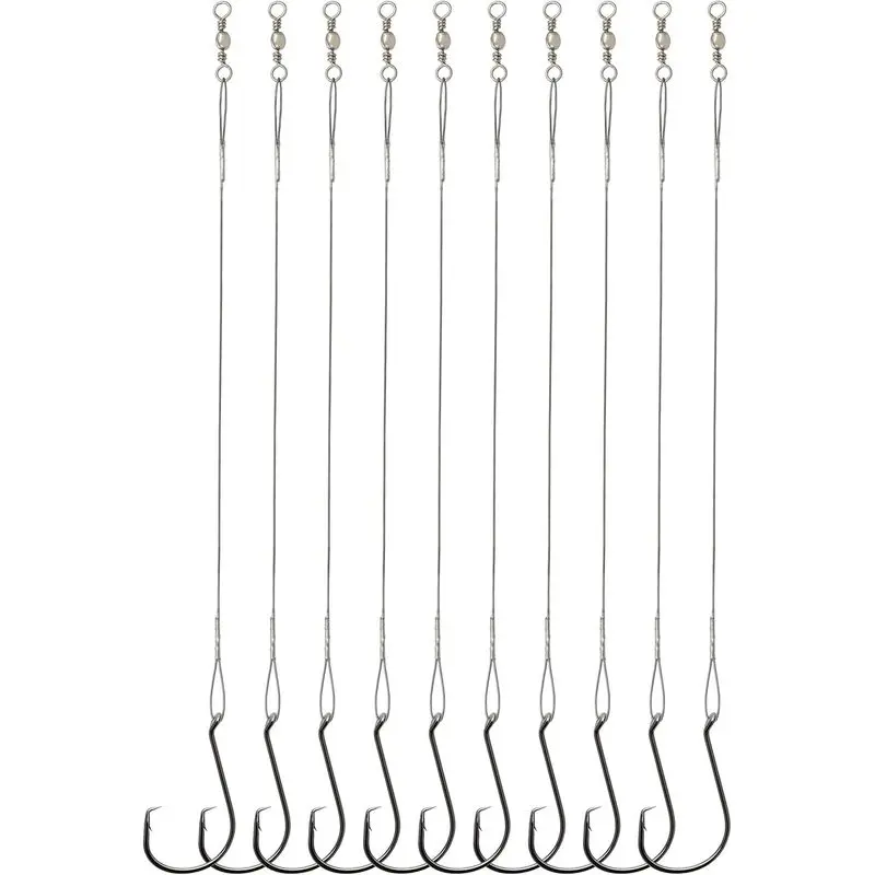 outdoor sports Circle Hooks Rigs Saltwater Steel Leader Wire, 25pcs Heavy Duty Circle Hook with Leader Wire Bass Catfish Fishing Lure Rig