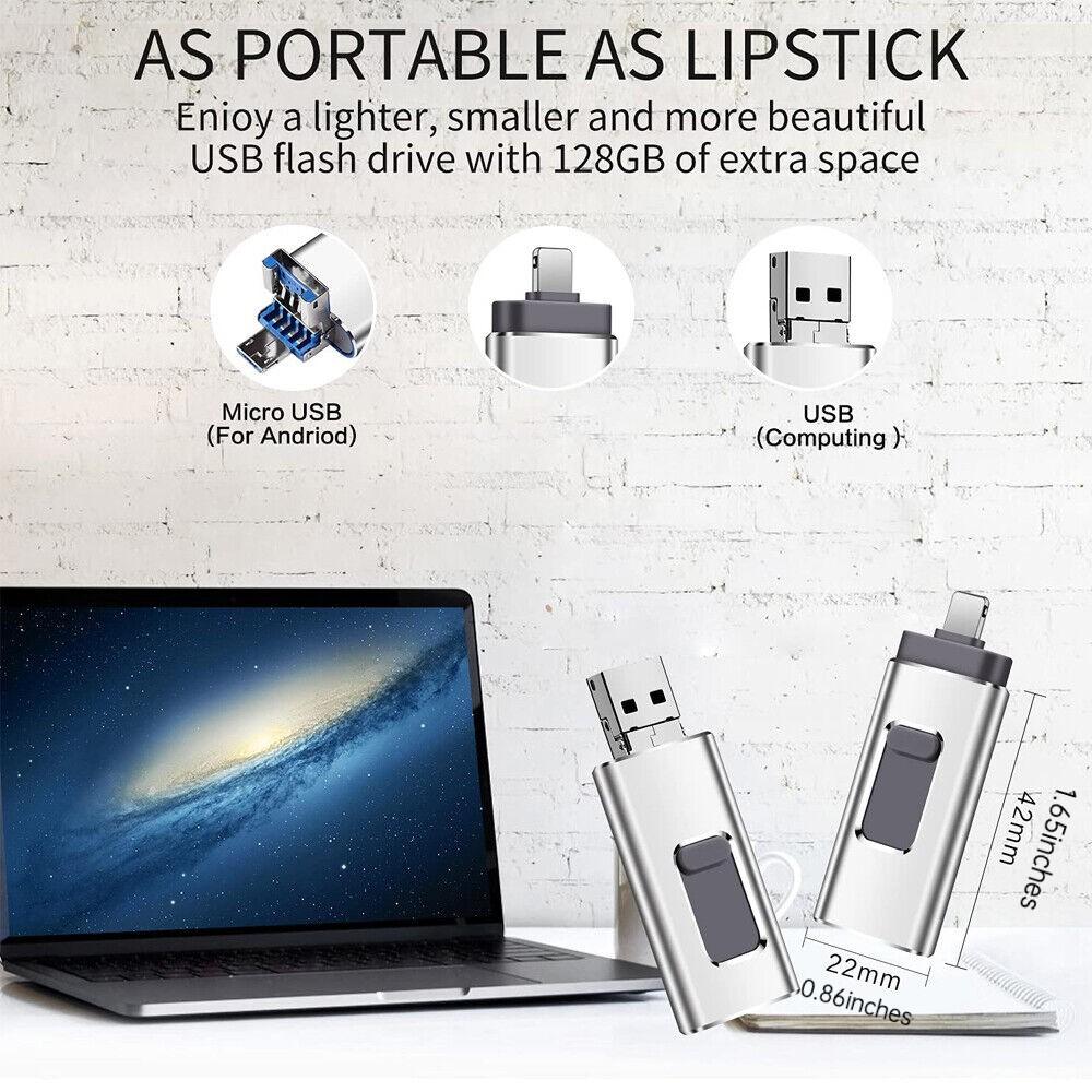 4-in-1 External Flash Drive for iPhone & Type-C & Android & Computer, USB 3.0 Memory Stick Photo Stick Thumb Drive, Photo & File Backup with App, Portable OTG PenDrive, 64GB 128GB 256GB 512GB 1TB, Christmas Gift for Boyfriend & Husband & Wife