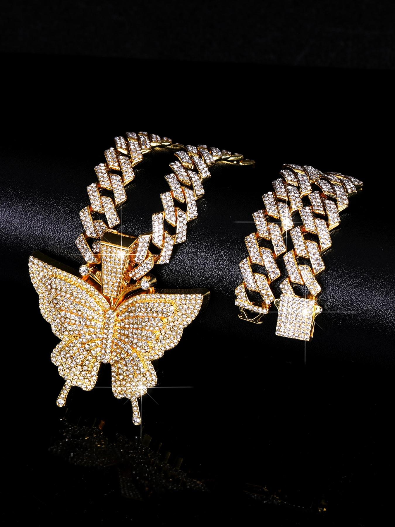 Fashion Hip-Hop Style Colorful Butterfly Pendant Necklace, Unisex Punk Bling Animal Jewelry, Ideal Gift for Friends, Daily Wear Accessory, Fashion Cool Accessories